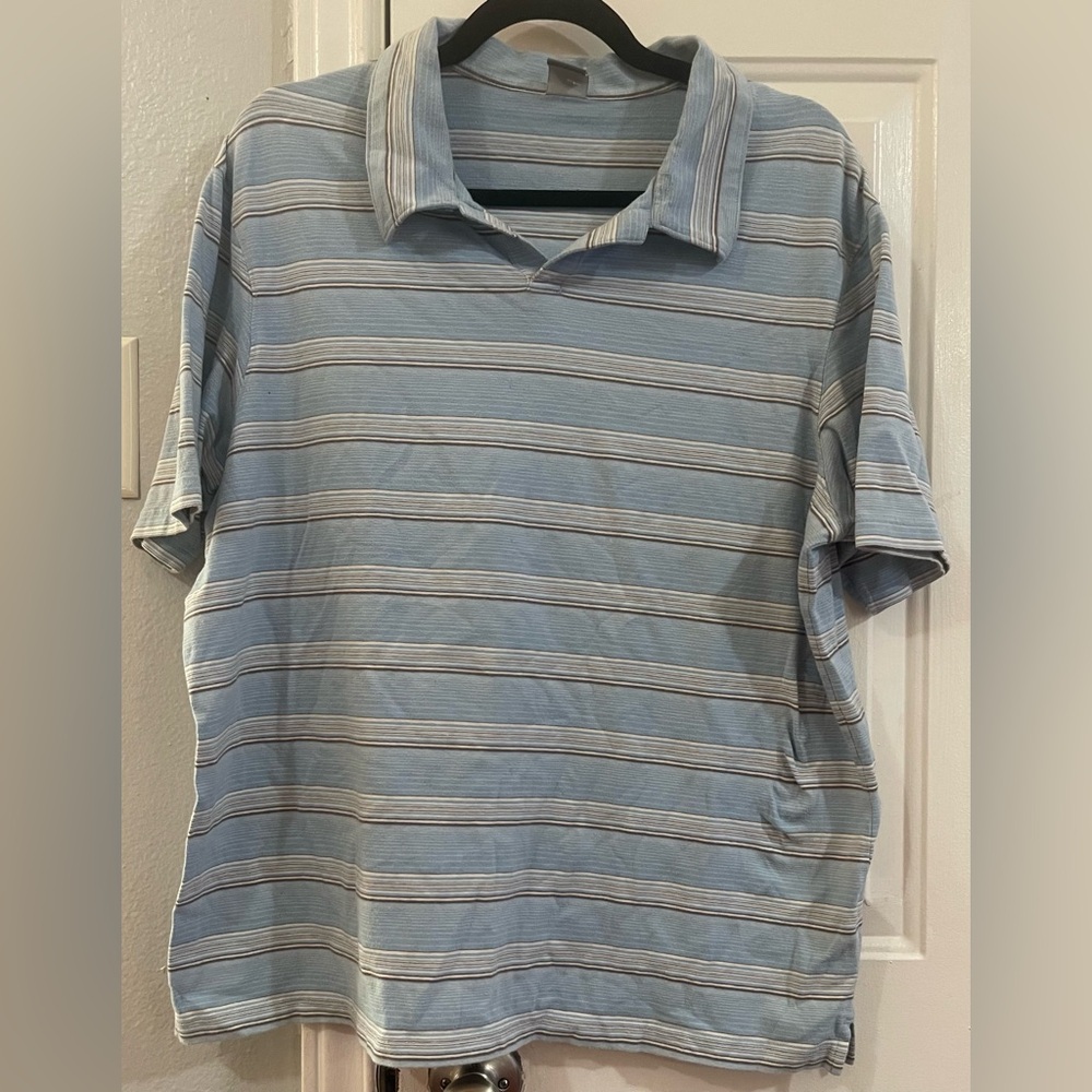 Apt. 9 Men's Blue and Gray Striped Polo Shirt